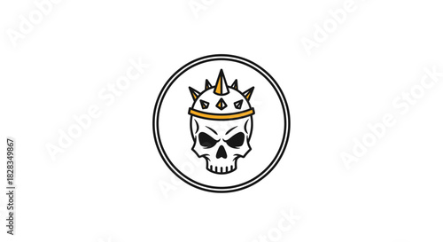 Stylized skull wearing a gold spiked crown, depicted as a bold graphic logo within a double-lined circular frame on a white background.