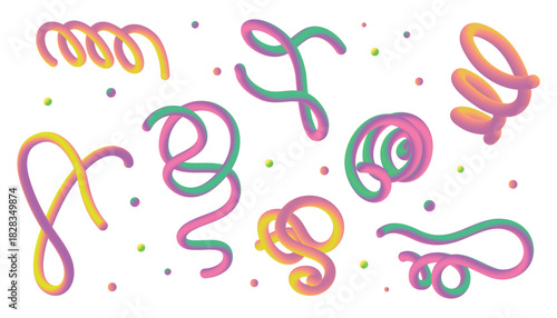 Glossy 3D liquid shapes with vibrant rainbow colors for modern typography and layout design