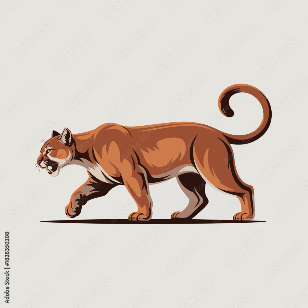 Obraz premium An artistic rendering of a mountain lion in motion, showcasing its muscular build and fierce expression, symbolizing strength and independence in nature.