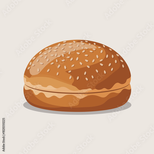 A close-up of a freshly baked sesame seed bun, showcasing its golden-brown crust and soft interior, ideal for tasty meals or pairing with delicious fillings or spreads.