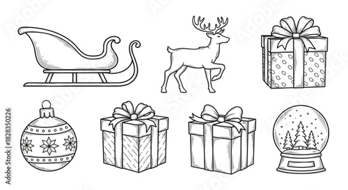 Collection of Christmas Icons Sleigh Reindeer  Presents  Snow Globe  Ornament