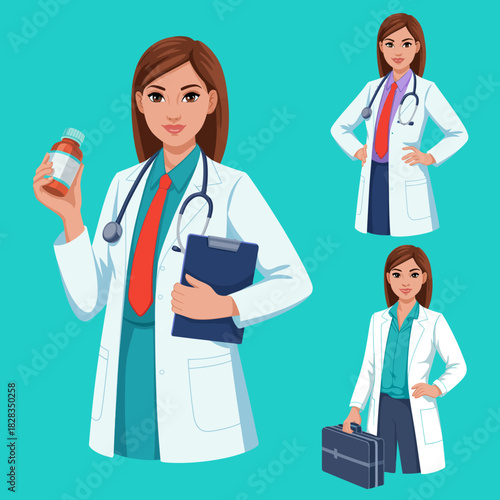 A confident female doctor holding medical tools, representing professionalism in healthcare, showcasing dedication to patient care and expertise in the medical field.