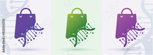 Shopping bag DNA helix logo retail ecommerce pharmacy biotech genetics health modern icon
