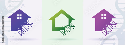 House DNA helix logo home care healthcare property biotech genetics clinic modern icon

