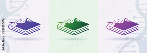 DNA helix with book stack logo education learning reading publishing science icon
