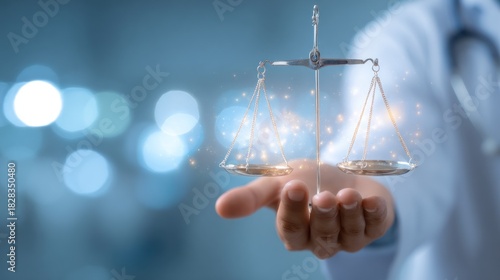 Scales of justice with medical concept