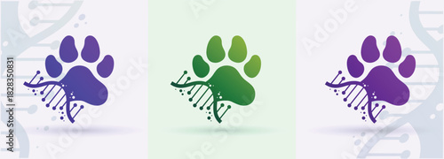 DNA helix with paw print logo pet animal veterinary clinic rescue icon
