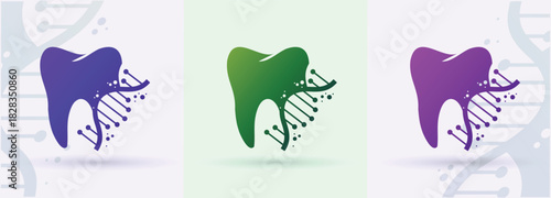 DNA helix with tooth logo dental care dentist clinic hygiene health icon
