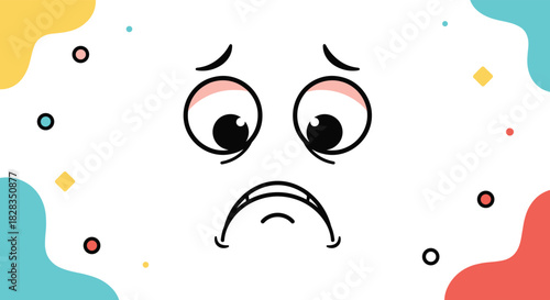 A cute cartoon illustration of a sad or disappointed face with wide eyes looking down and a downturned mouth, set against a white background.