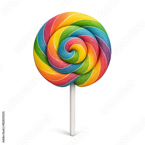 Rainbow Swirl Lollipop On White Stick, Colorful Candy Treat For Party, Celebrations, And Family Fun