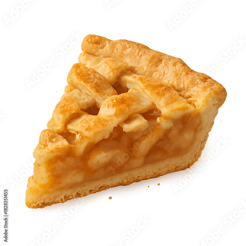 Golden Apple Pie Slice on White Background, Fresh Baked Dessert, Comfort Food for Home Delight