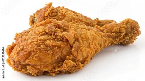 A delicious meal of fresh fried chicken wings and breast alongside raw chicken wings served as a brown homemade snack dish on a white plate for a healthy lunch or dinner