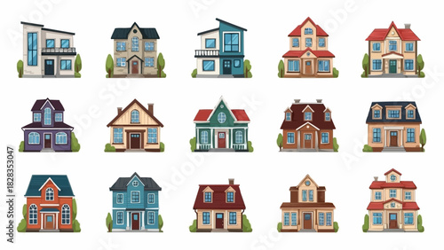Collection of various residential houses and homes with diverse architectural styles.