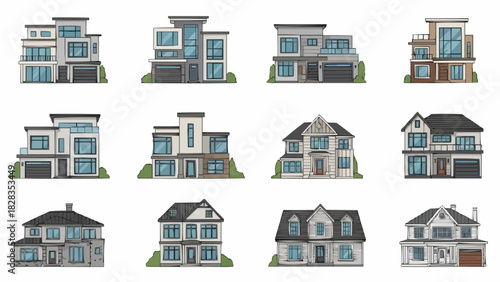 Diverse Collection of House Illustrations - Architectural Styles and Home Designs.