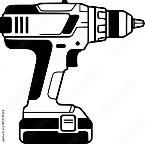 High-Quality Vector Icon of a Cordless Drill for DIY Projects and Construction
