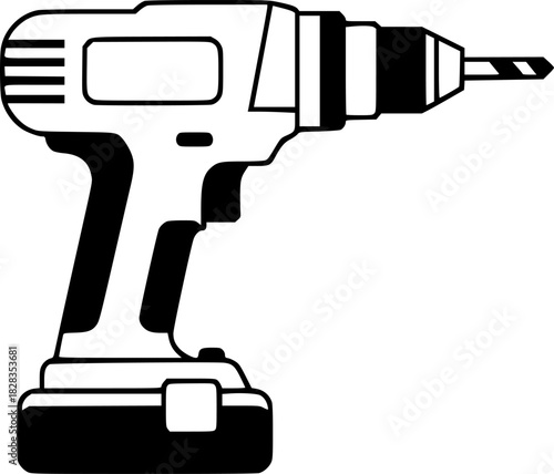 High-Quality Vector Icon of a Cordless Drill for DIY Projects and Construction
