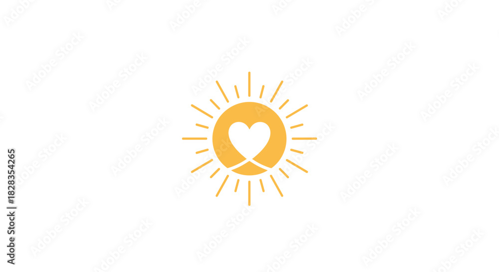 Fototapeta premium Stylized sun with a heart shape in the center, symbolizing warmth and love.