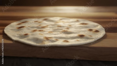 Fresh Tortilla Close-Up on Wooden Board – Cinematic Rustic Food Presentation in Natural Light