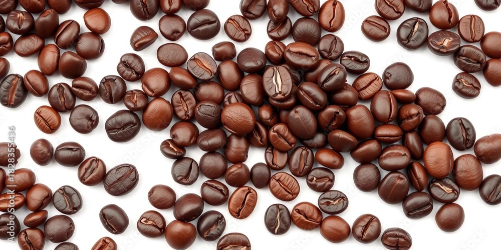 Obraz premium Dark roasted coffee beans, isolated on white background, organic, caffeine