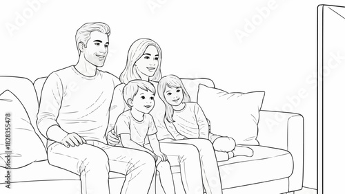 Family Bonding - A Line Art Illustration of Togetherness.