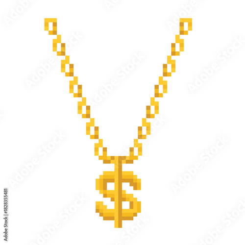 Pixel art of a gold dollar sign necklace