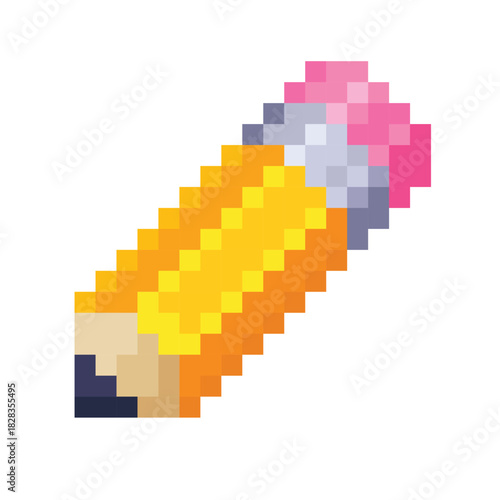 Pixel art of a yellow pencil with eraser