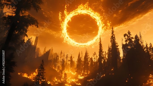 Fiery Ring of Fire in Burning Forest