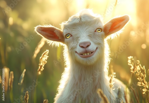 Happy Goat Kid in Golden Sunlight