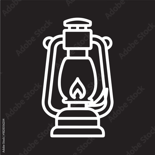 Vintage kerosene lantern icon simple line art vector illustration isolated on black background
