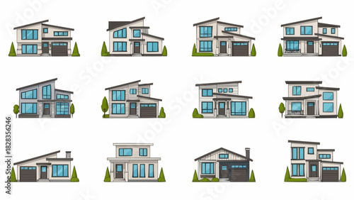 Collection of modern residential houses and contemporary homes.