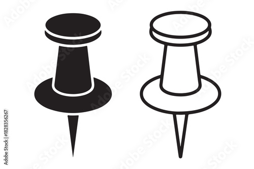Simple push pin icon set black and white vector illustration isolated on white background