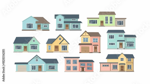Collection of Diverse House Designs in Vector Illustration.
