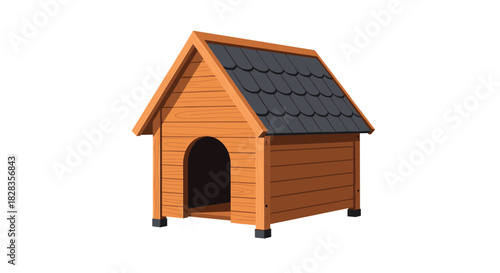 Charming wooden dog house illustration for pet care promotions and animal shelter campaigns, perfect for marketing materials and pet product designs