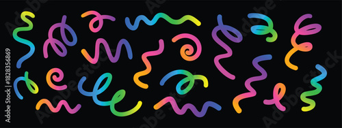 Funky 90s retro-inspired abstract elements with bright liquid gradients and twisted organic forms