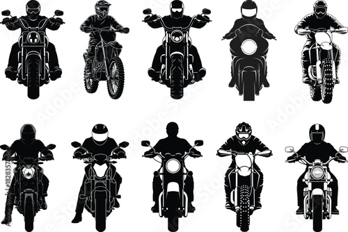 Silhouette of motorcyclists riding motorcycles front view grunge style
