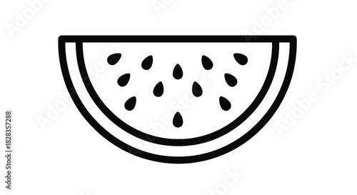 Minimalist watermelon slice icon brings a fresh summer vibe to your designs and conveys healthy eating for a clean, modern look with bold lines