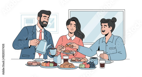 Celebrating friendship over breakfast A business-casual morning gathering with colleagues