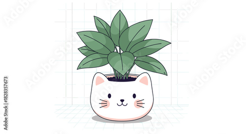 Adorable cat planter with vibrant green leaves adds a touch of whimsy to any room, perfect for plant lovers and cat enthusiasts alike