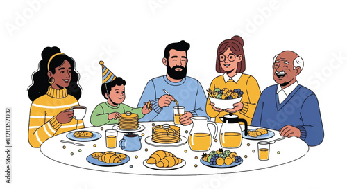 Family Celebrating a Special Occasion Together at a Dining Table with Food and Drinks