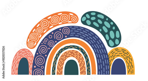 Whimsical rainbow art design, perfect for adding a touch of playful creativity to any project or design, vibrant and cheerful, kids decor & more