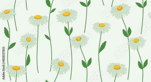 Cheerful daisy pattern evokes springtime joy and simple elegance for backgrounds, textiles, and designs bringing a touch of nature, perfect for spring