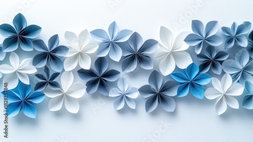 Paper flowers in shades of blue and white
