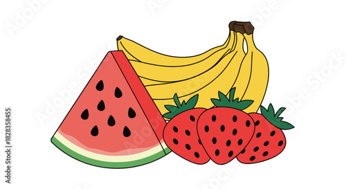 Fresh summer vibes with vibrant watermelon, sweet strawberries and yellow bananas for a healthy lifestyle advertisement or fun food blog post