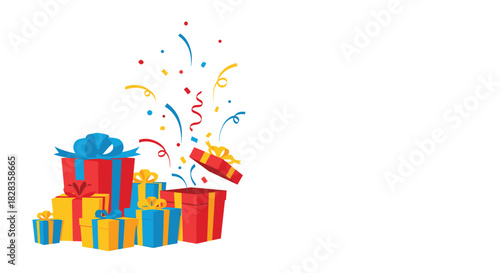 Celebrate special moments with colorful gifts and confetti, perfect for birthdays, holidays, and events that bring joy and excitement to everyone