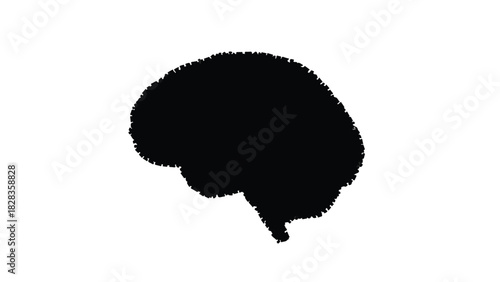 Abstract silhouette of a human brain in black against a white background