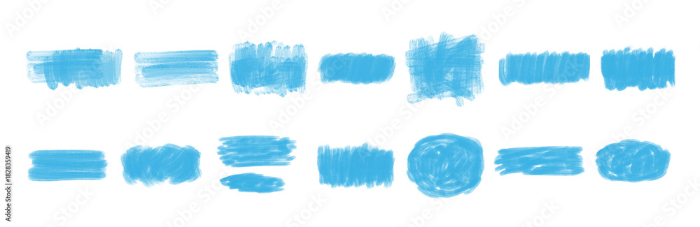 Obraz premium Set of blue grunge brush strokes for design elements isolated on transparent background