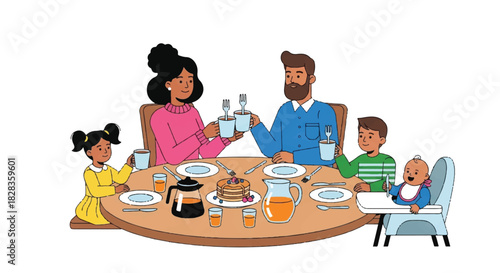 Family enjoying a festive meal together around a dining table, celebrating a special occasion