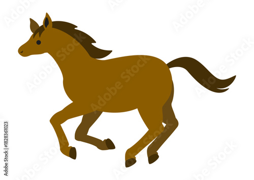 走る馬のイラスト/軽く跳ねるような走り方の横向きポーズ