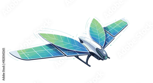 Futuristic solar powered drone with insect like wings, Generative AI.