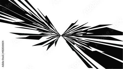 Dynamic abstract explosion of sharp black geometric shapes against a white background
